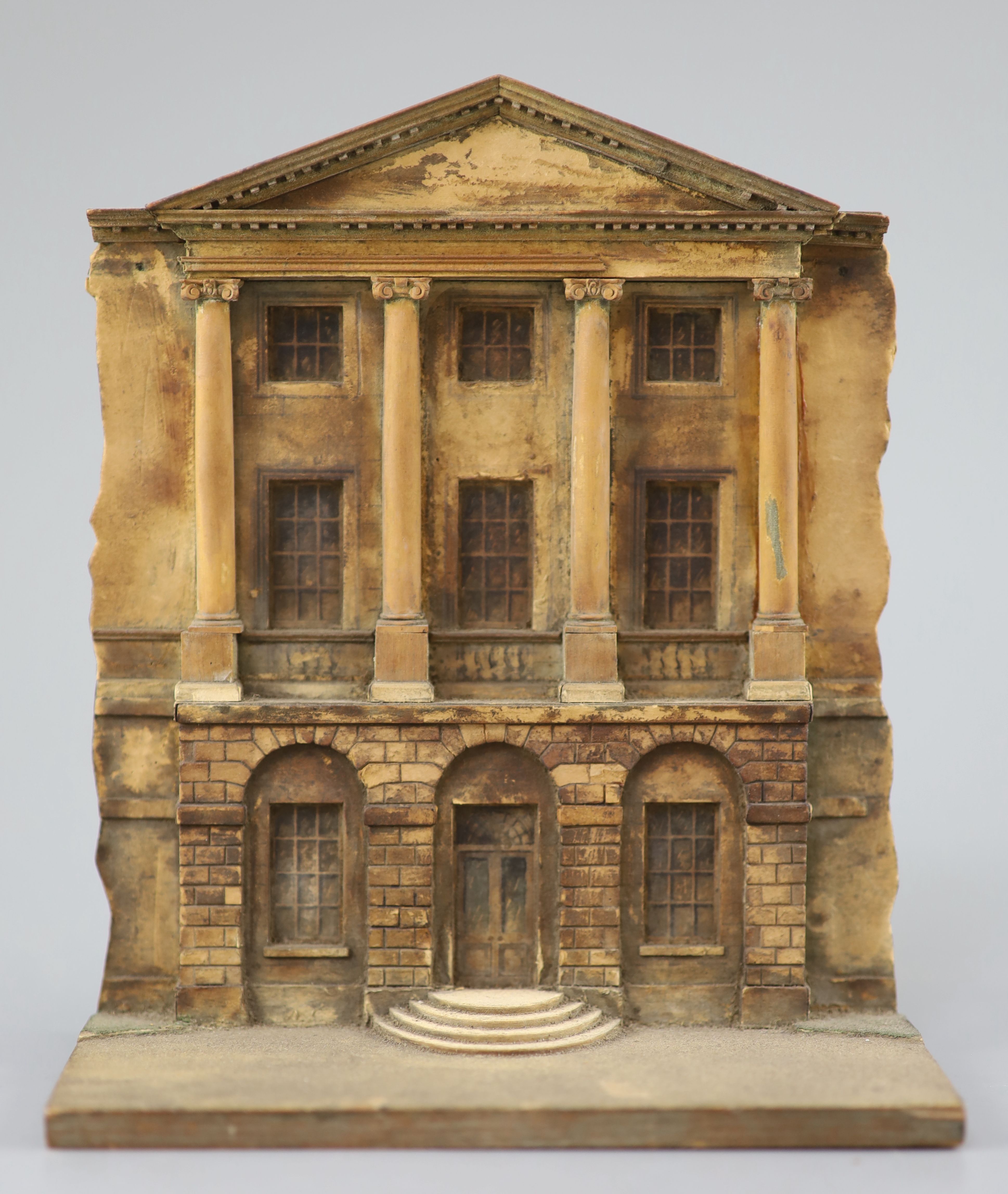 A 19th century painted wood architectural elevation model of Lansdowne House portico, after Robert Adam 17cm high, Provenance - A. T. A